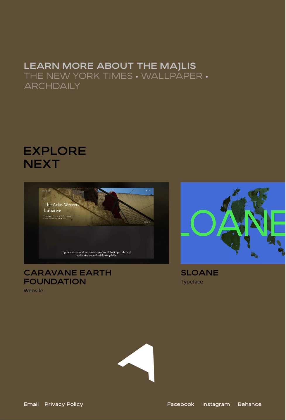 Minimalist webpage footer with a project display for an agency