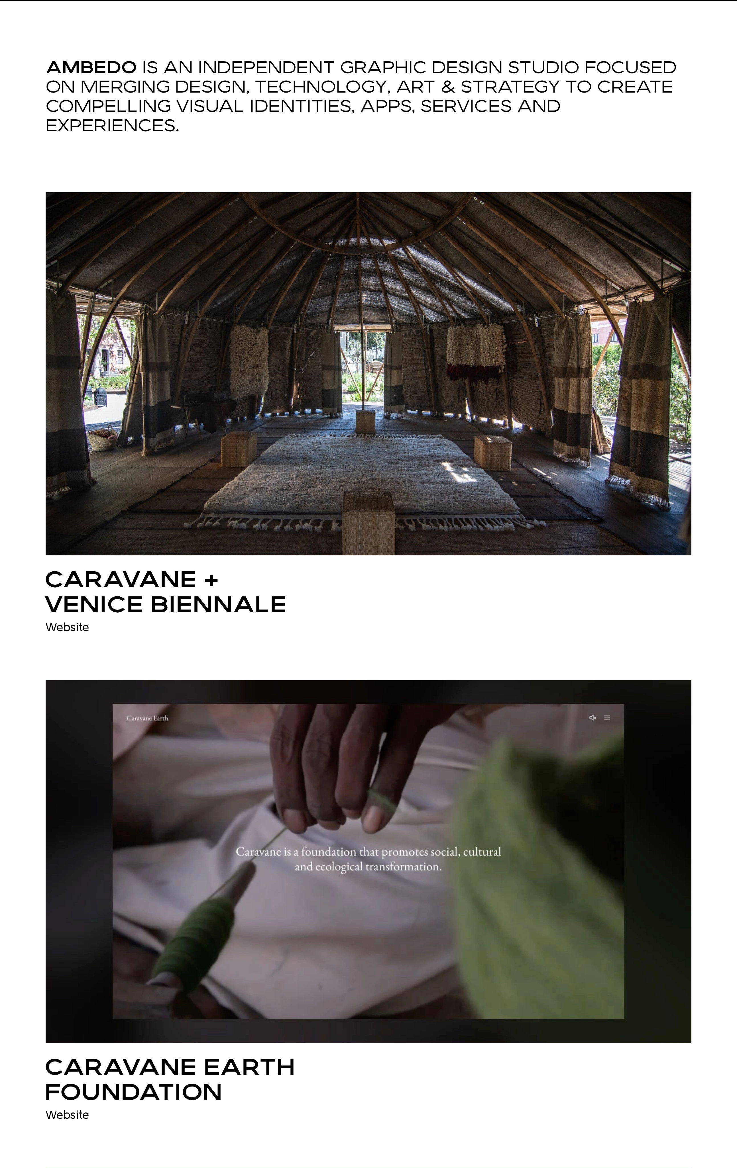 Light minimalist webpage with a project display for an agency