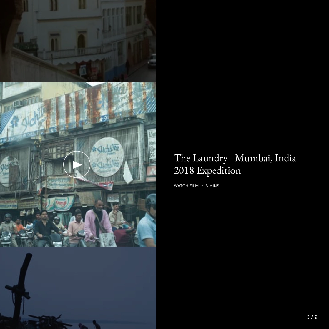 Dark webpage for a non-profit cultural organization with a video preview
