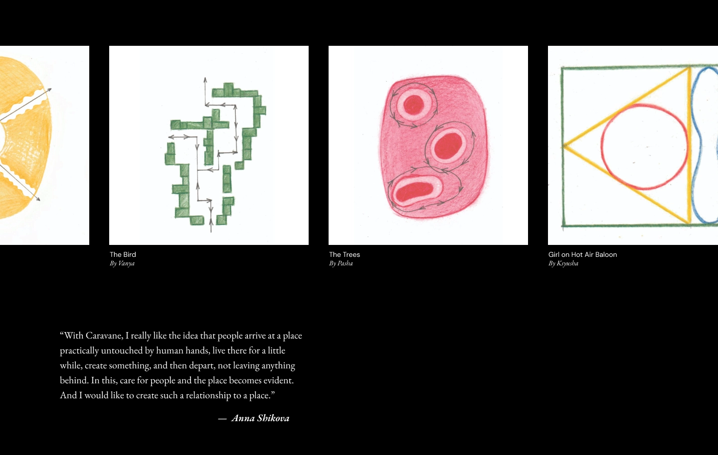 Dark webpage for a non-profit cultural organization with an image gallery