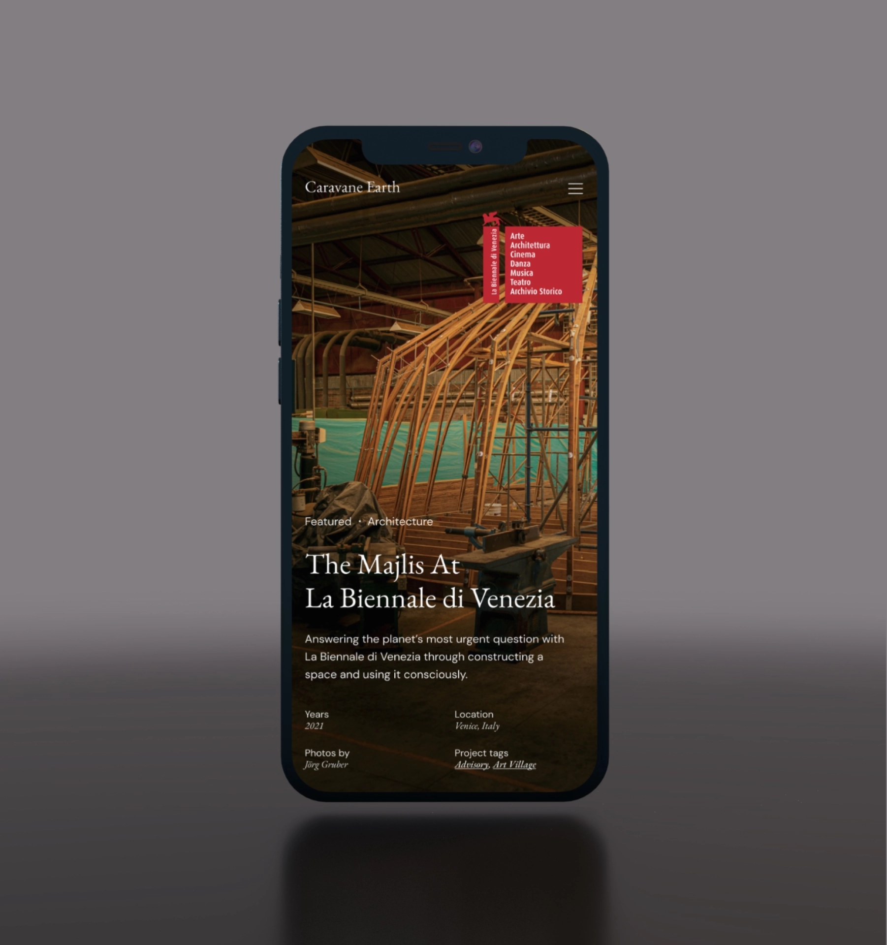 Mobile image webpage for a non-profit cultural organization for Venice Biennale