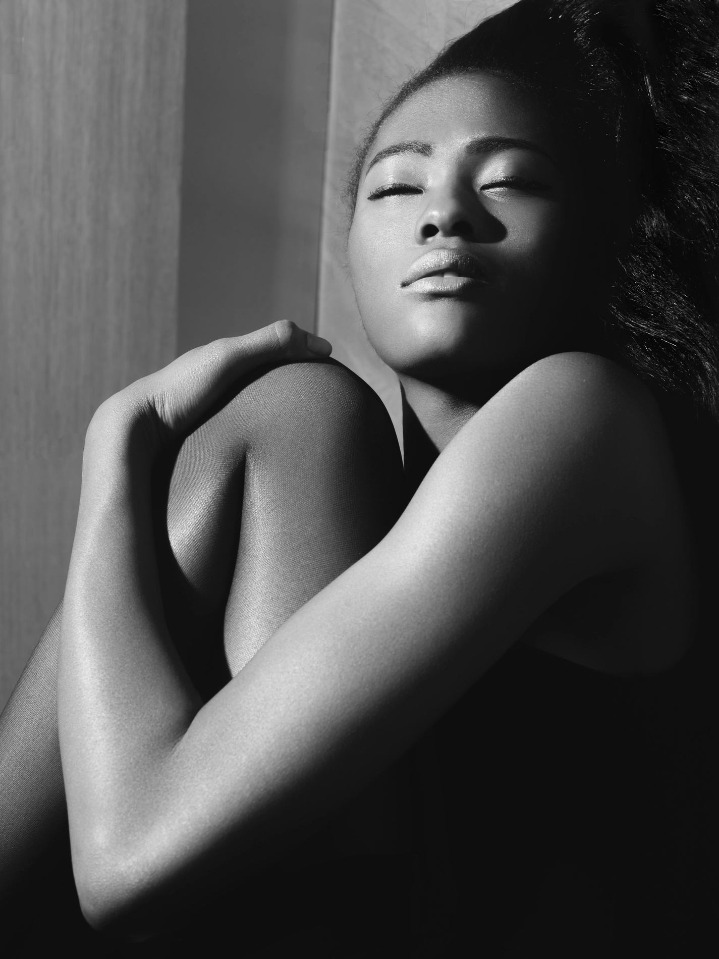 Fashion photograph of a female model in monochrome